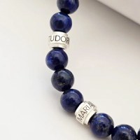 Bratara pietre semipretioase Lapis Lazuli de 8 mm - trei cilindrii din Argint 925 - Snur negru rezistent si reglabil - 1