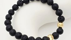 Bratara pietre semipretioase Lava de 8 mm - Bilute din Argint 925 placat cu Aur Galben 18K - Snur elastic