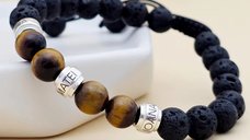 Bratara pietre semipretioase Lava si Ochi de tigru de 8 mm - trei cilindrii din Argint 925 - Snur elastic