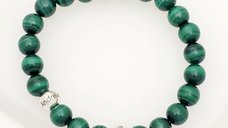 Bratara pietre semipretioase Malachit de 8 mm - Bilute din Argint 925 - Snur elastic