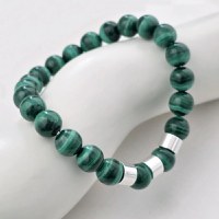 Bratara pietre semipretioase Malachite de 8 mm - trei cilindrii din Argint 925 - Snur elastic - 1