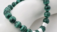 Bratara pietre semipretioase Malachite de 8 mm - trei cilindrii din Argint 925 - Snur elastic Bratara pietre semipretioase Malachite de 8 mm - trei cilindrii din Argint 925 - Snur elastic