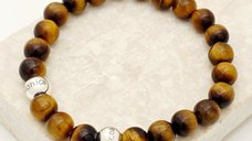 Bratara pietre semipretioase Ochi de tigru de 8 mm - Bilute din Argint 925 - Snur elastic