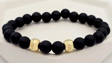Bratara pietre semipretioase Onix mat de 8 mm - Bilute din Argint 925 placat cu Aur Galben - Snur elastic