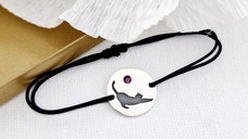 Bratara Pisica cu cristal Swarovski - Argint 925, snur negru