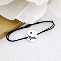 Bratara Pisica cu cristal Swarovski - Argint 925, snur negru - 1