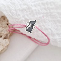 Bratara Pisica cu papion - Argint 925 - cristal Swarovski - snur reglabil - 1