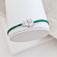 Bratara pisica intinsa - Argint 925, snur reglabil - 1