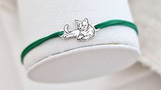 Bratara pisica intinsa - Argint 925, snur reglabil