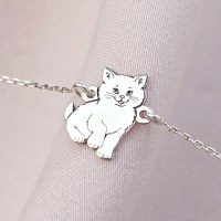 Bratara pisica pufoasa cu lantisor - Argint 925 - 1