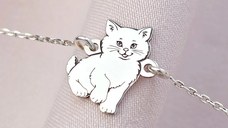 Bratara pisica pufoasa cu lantisor - Argint 925