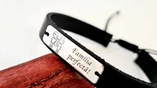 Bratara Placuta gravata cu Membri Familiei si text - 3 membri - Argint 925, piele