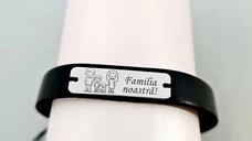 Bratara Placuta gravata cu Membri Familiei si text - 4 membri - Argint 925, piele