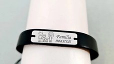 Bratara Placuta gravata cu Membri Familiei si text - 4 membri - Argint 925, piele