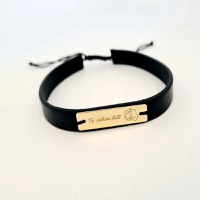 Bratara Placuta gravata cu simbol Proaspeti Parinti si Text - Argint 925 placat cu Aur 18k, piele - 1