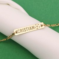 Bratara placuta si minge de fotbal - nume personalizat - Argint 925 placat cu Aur Galben 18K - Cu lantisor fata/baiat - 1