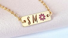 Bratara placuta simbol floare - initiale personalizate - Argint 925 placat cu Aur Galben 18K - Cu lantisor fata/baiat