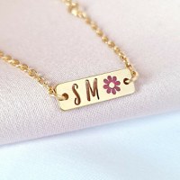 Bratara placuta simbol floare - initiale personalizate - Argint 925 placat cu Aur Galben 18K - Cu lantisor fata/baiat - 1