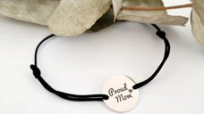 Bratara Proud Mom din argint 925 cu snur negru reglabil