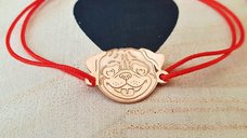 Bratara Pug - Argint 925 cu placaj de Aur roz 18K si snur reglabil