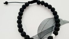 Bratara Renastere - Pietre Lava si Agat alb - Bilute din Argint 925 - Snur negru rezistent si reglabil