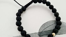Bratara Renastere - Pietre Lava si Agat alb - Bilute din Aur 14K - Snur negru rezistent si reglabil