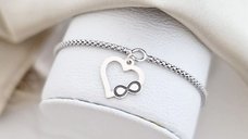 Bratara snake pentru dama din argint 925, cu charm contur de inima si simbol infinit - Iubire vesnica