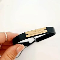 Bratara Te iubim tati si nume gravate - Argint 925 placat cu Aur 18k, piele - 1