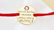 Bratara Titlul de Bunica - Argint 925 placat cu Aur Galben 18K si Cristal Swarovski - Snur reglabil, diverse culori