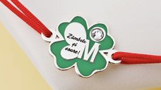 Bratara Trifoi cu Zambete - Initiala Personalizata - Pandantiv cu Snur Reglabil - Email Verde & Cristal Swarovski