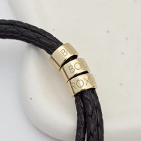 Bratara trio cu piele impletita neagra & 3 elemente cilindrice din Argint 925 placat cu Aur Galben 18K - Inchizatoare carabina - 1