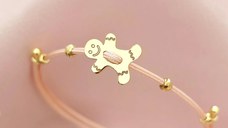 Brățara Turta dulce - Șnur roz Gros si 2 bilute de 3 mm - Argint 925 placat cu Aur Galben 18K