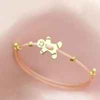 Brățara Turta dulce - Șnur roz Gros si 2 bilute de 3 mm - Argint 925 placat cu Aur Galben 18K - 1