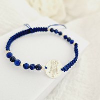 Bratara Vitalitate - Dreamcatcher - Banut si bilute 2.5 mm din Aur 14K - Pietre semipretioase Lapis Lazuli fatetat - Snur albastru impletit - 1