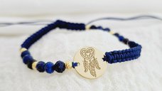 Bratara Vitalitate - Dreamcatcher - Banut si bilute din Argint 925 placat cu Aur Galben 18k - Pietre semiprețioase Lapis Lazuli fatetat - Snur albastru impletit