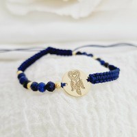 Bratara Vitalitate - Dreamcatcher - Banut si bilute din Argint 925 placat cu Aur Galben 18k - Pietre semiprețioase Lapis Lazuli fatetat - Snur albastru impletit - 1