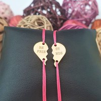 Bratari Best Friends - doua jumatati de inima - Argint 925 placat cu Aur 18K, snur reglabil - 1