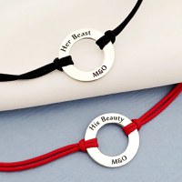 Bratari cuplu - His beauty & Her beast - Argint 925, snur negru - 1