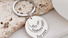 Breloc personalizat - 3 banuti suprapusi - Argint 925 - inel otel inoxidabil