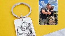 Breloc personalizat cu poza - Amitiri unice - Placuta 30x20 mm din Argint 925 - Inel otel inoxidabil