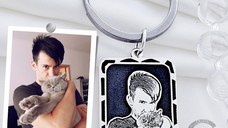 Breloc personalizat cu poza - Clipă înrămată - Placuta 30x20 mm din Argint 925 - Inel otel inoxidabil