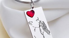 Breloc personalizat pentru cuplu - Argint 925 cu inima Swarovski si inel din otel inoxidabil