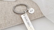 Breloc personalizat - Placuta si banut - Argint 925 - inel otel inoxidabil