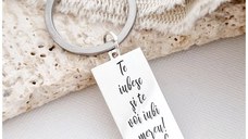 Breloc placuta gravata cu text- Argint 925 - inel otel inoxidabil