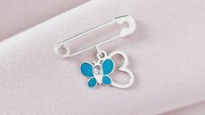 Brosa Ac de siguranta - Fluture in zbor de culoare – Argint 925 - Email turcoaz & Cristal Swarovski