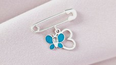 Brosa Ac de siguranta - Fluture in zbor de culoare – Argint 925 - Email turcoaz & Cristal Swarovski