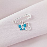 Brosa Ac de siguranta - Fluture in zbor de culoare – Argint 925 - Email turcoaz & Cristal Swarovski - 1