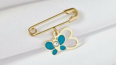 Brosa Ac de siguranta - Fluture in zbor de culoare – Argint 925 placat cu Aur Galben 18K - Email turcoaz & Cristal Swarovski