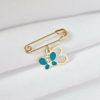 Brosa Ac de siguranta - Fluture in zbor de culoare – Argint 925 placat cu Aur Galben 18K - Email turcoaz & Cristal Swarovski - 1