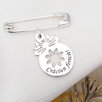 Brosa Ac de siguranta - Pandantiv Glob cu fulg de nea decupat– Argint 925 - 1